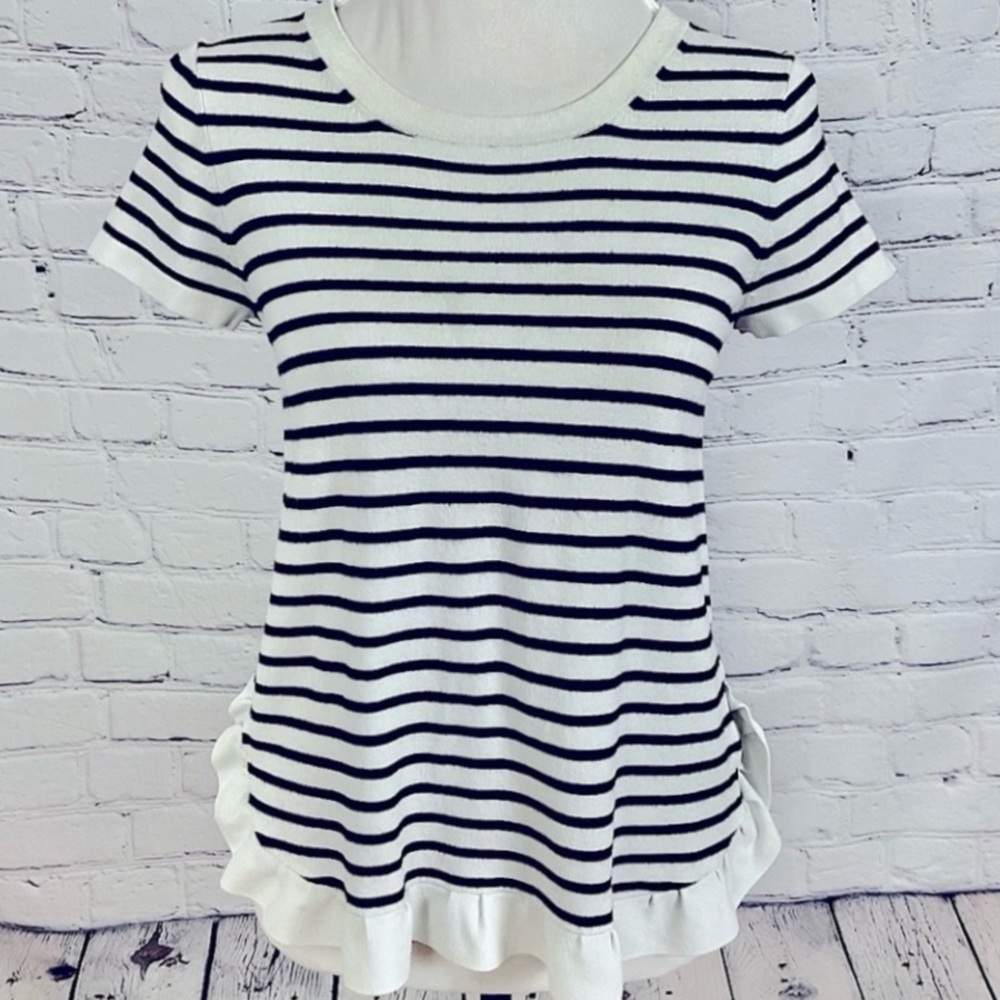 Adrianna Papell Striped Black and White Ruffle Hem Top size small